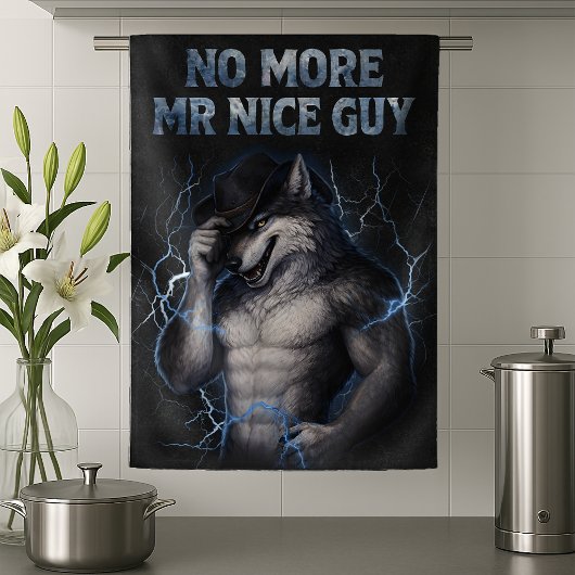 No More Mr Nice Guy Funny Alpha Wolf Meme Brainrot キッチンタオル