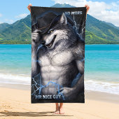 No More Mr Nice Guy Funny Alpha Wolf Meme Brainrot ビーチタオル