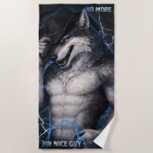 No More Mr Nice Guy Funny Alpha Wolf Meme Brainrot ビーチタオル (正面)