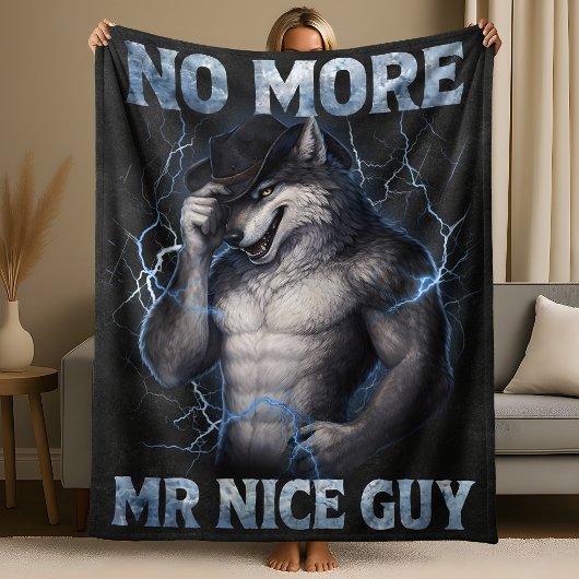 No More Mr Nice Guy Funny Alpha Wolf Meme Brainrot フリースブランケット