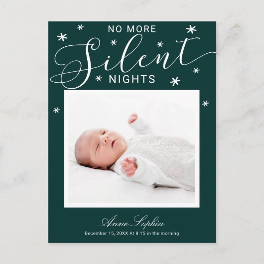 No More Nights 静か Christmas Birth Announcement シーズンポストカード (正面)