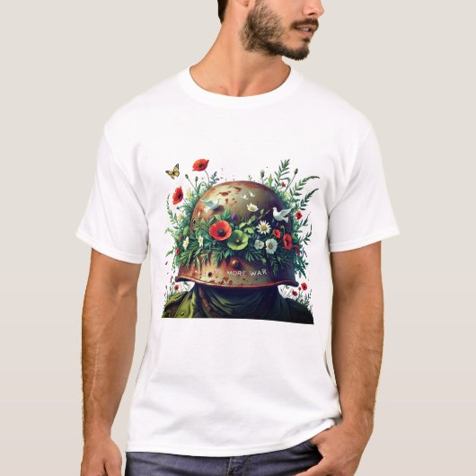 No More War: Peace Helmet Floral Design Tシャツ (正面)