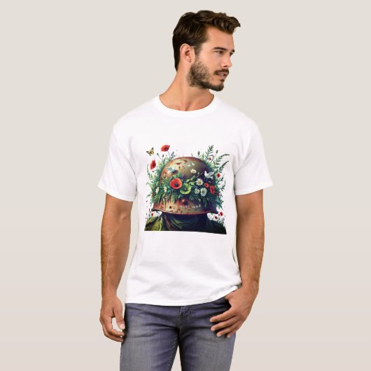 No More War: Peace Helmet Floral Design  Tシャツ (正面フル)