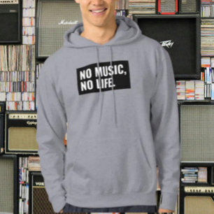 No Music No Lifeフード付きスウェットシャツ- はっきりした Statement Pu パーカ