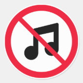 No Music Red Circle記号 |ラウンドスクラシックティッカー ラウンドシール (正面)