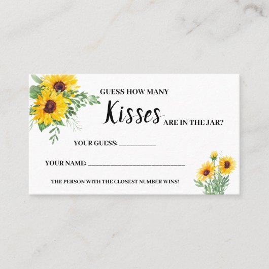 No. No. No.キスSunflowersブライダルシャワーゲームカード プレイスカード (正面)
