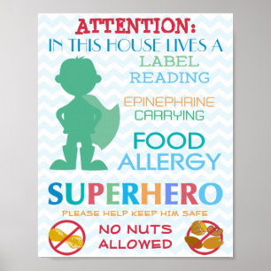 No Nuts Allowed Superhero Boy Sign for Home ポスター