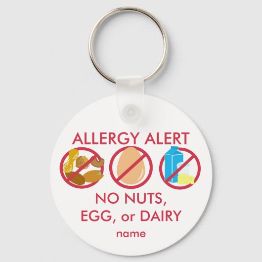 No Nuts Egg or Dairy Allergy Alert Keychain キーホルダー (正面)