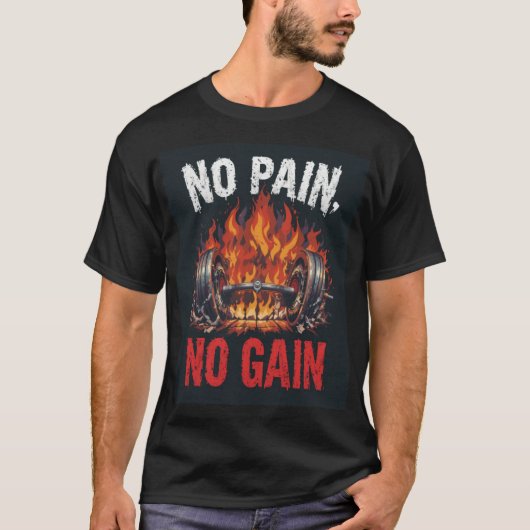 No Painゲインフィットネスやる気を起こさせるデザイン Tシャツ (正面)