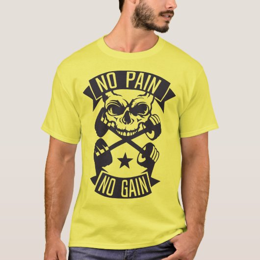 no pain gain citation tete de mort haltere muscula tシャツ (正面)