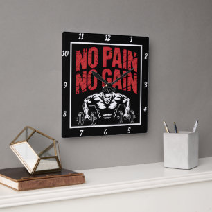 No Pain No Gainトレーニング スクエア壁時計