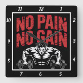 No Pain No Gainトレーニング スクエア壁時計 (正面)