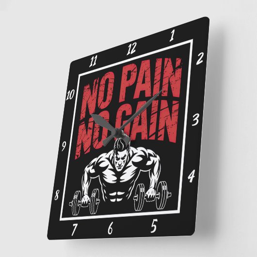 No Pain No Gainトレーニング スクエア壁時計 (傾斜)