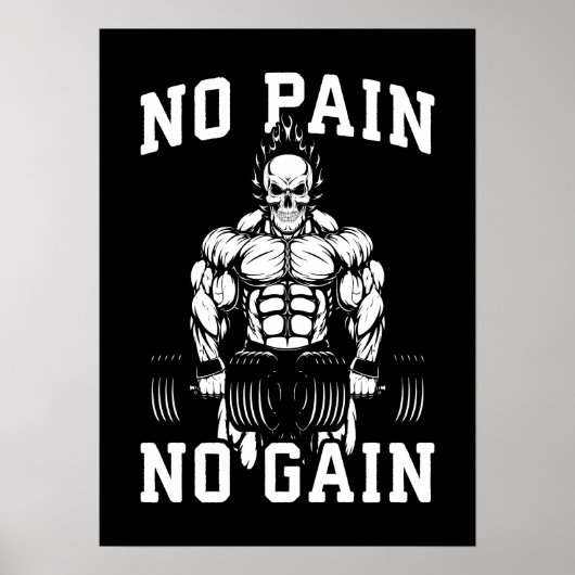 No Pain, No Gain – ジムトレーニング やる気を起こさせる ポスター (正面)