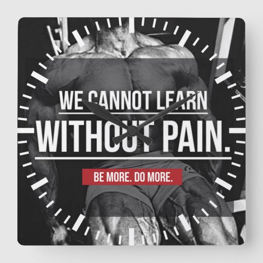 NO PAIN NO GAIN -トレーニング やる気を起こさせる スクエア壁時計 (正面)