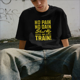 No Pain No Gain -黙ってトレーニング- ジム モチベーション Tシャツ