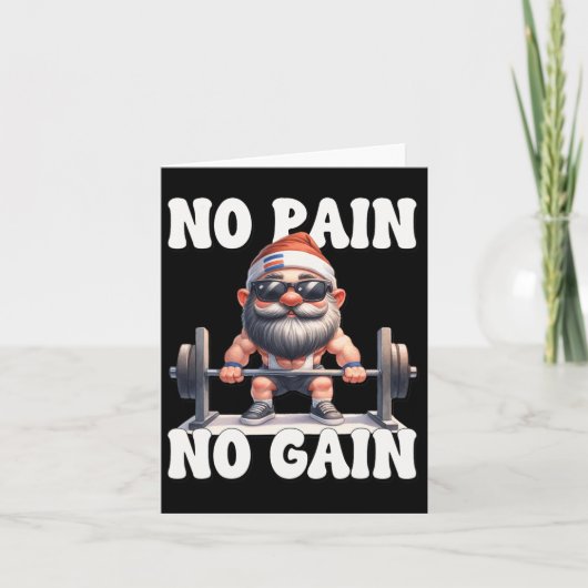 No Pain No Gain Fitness Gnome Love Weightlifting T カード (正面)