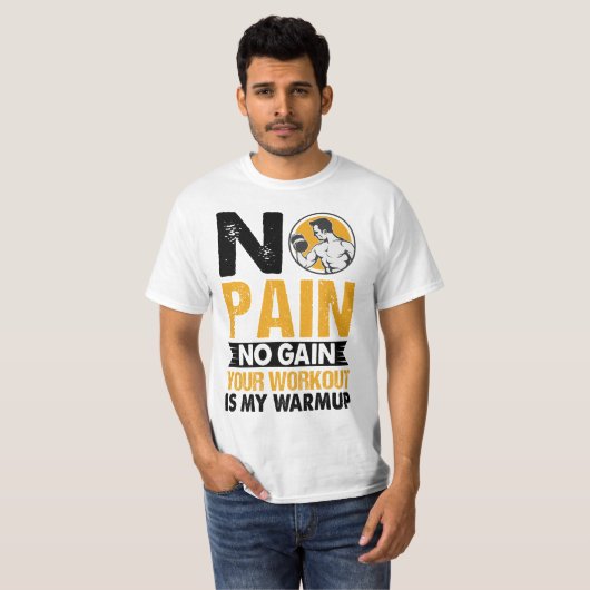 No Pain No Gain Gymトレーニング引用文メンズTシャツ Tシャツ (正面フル)