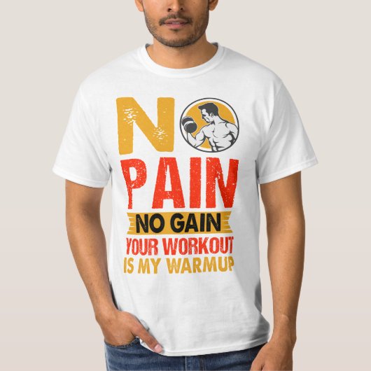 No Pain No Gain Gymトレーニング引用文メンズTシャツ Tシャツ (正面)
