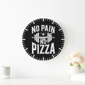 No Pain, No Pizza – ジムおもしろいトレーニング ラージ壁時計 (ホーム)