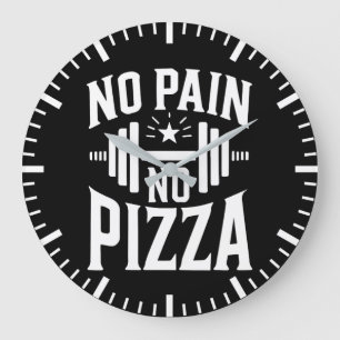 No Pain, No Pizza – ジムおもしろいトレーニング ラージ壁時計