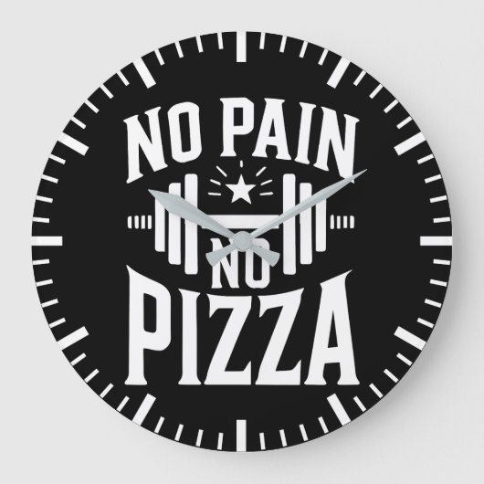 No Pain, No Pizza – ジムおもしろいトレーニング ラージ壁時計 (正面)