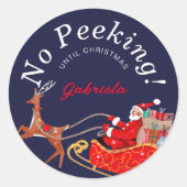 No Peek Vintage Christmas Santa Sley ラウンドシール (正面)