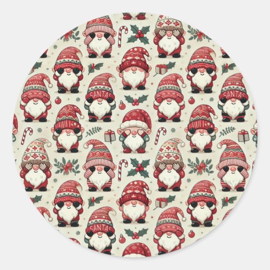 No Peeking Illustrated Gnome Christmas Stickers ラウンドシール (正面)