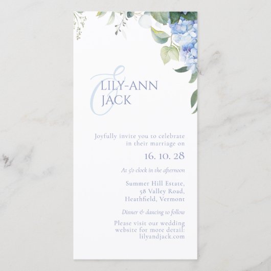 No Photo Hydrangea Wedding Invitation Flat Card (正面)
