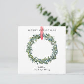 No Photo Watercolor Boxwood Wreath Christmas Card シーズンカード (スタンド正面)