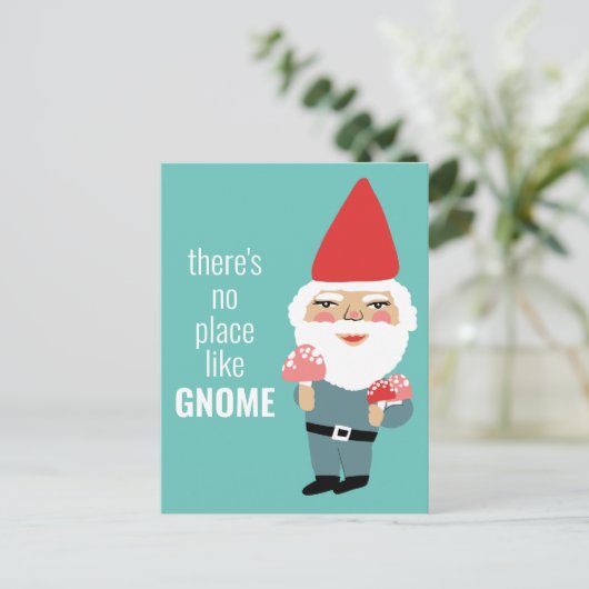 NO PLACE LIKE格言かわいいキノコ小妖精や小人 カラフル ポストカード (スタンド正面)