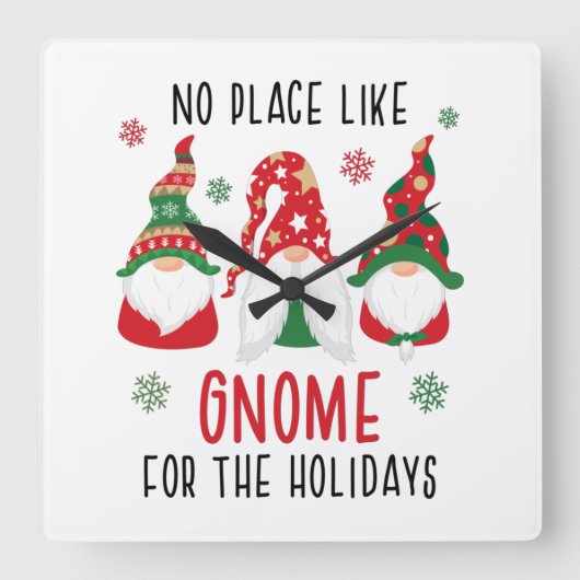 No Place Like格言のための休日おもしろいクリスマス スクエア壁時計 (正面)