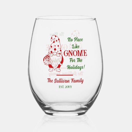 No Place Like格言クリスマスファミリー名日付 ステムなしワイングラス (正面)