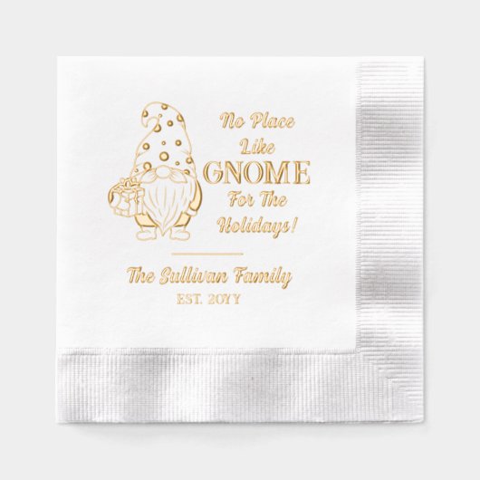 No Place Like格言クリスマスファミリー名日付 箔ナプキン (正面)