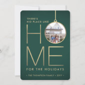 No Place Like Home 2フォトグリーン&金ゴールドクリスマス シーズンカード (正面)