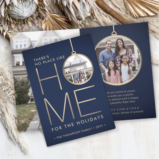 No Place Like Home 3 Photo Christmas Blue Folding シーズンカード