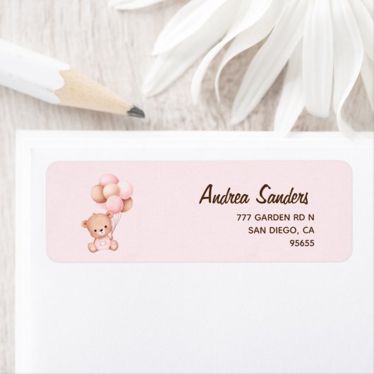 No podemos esperar mas Lindo oso Rosa Baby shower ラベル (インサイチュ)
