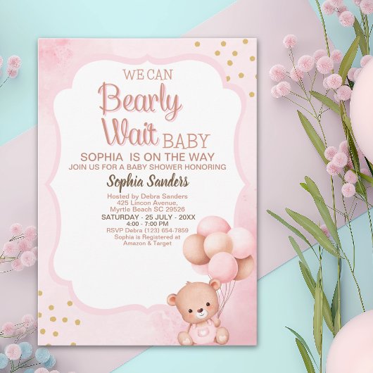 No podemos esperar mas Lindo oso Rosa Baby shower 招待状