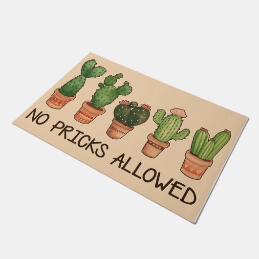 No Pricks Allowed Doormat / Cactus Welcome Mat  ドアマット (アングル)