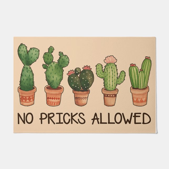 No Pricks Allowed Doormat / Cactus Welcome Mat  ドアマット (正面)