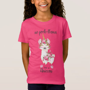 No Prob-Lama -私はユニコーン-ピンクフローラ Tシャツ