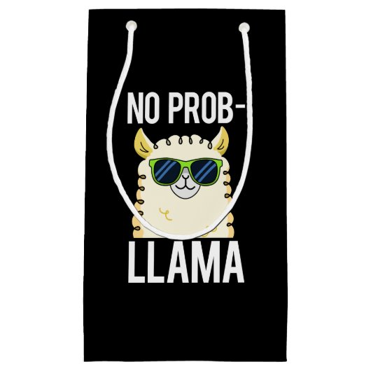 No-Prob-LlamaラマおもしろいプカッコいいンダークBG スモールペーパーバッグ (正面)
