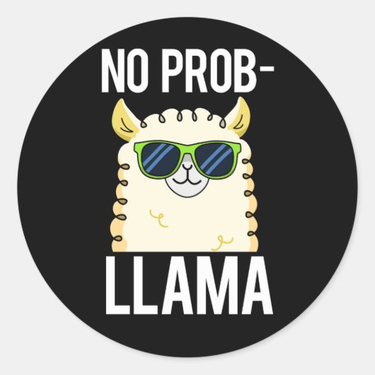 No-Prob-LlamaラマおもしろいプカッコいいンダークBG ラウンドシール (正面)