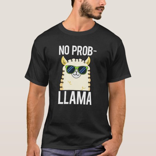No-Prob-LlamaラマおもしろいプカッコいいンダークBG Tシャツ (正面)