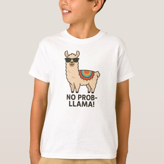 No Prob-Llama Cool Beige Llama Design Tシャツ (正面)