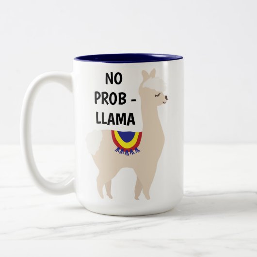 No Prob Llama Cute Illustration ツートーンマグカップ (左)