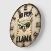 No Prob-Llama Funny Llama Farmhouse Animal Decor ラージ壁時計 (傾斜)