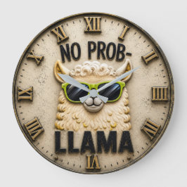 No Prob-Llama Funny Llama Farmhouse Animal Decor ラージ壁時計