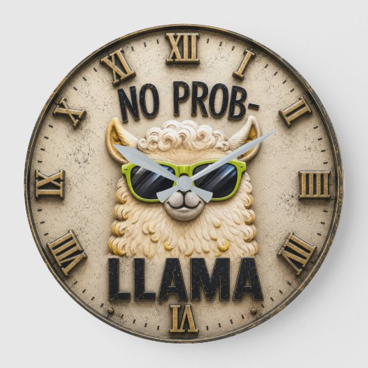 No Prob-Llama Funny Llama Farmhouse Animal Decor ラージ壁時計 (正面)