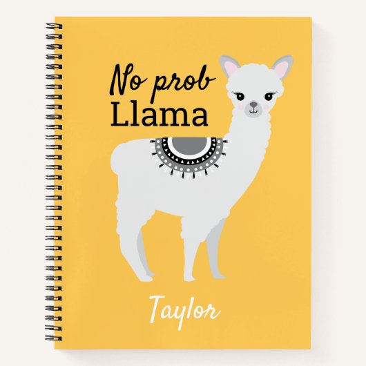 No ProbLama Cute Lama Yellowパーソナライズされた ノートブック (正面)
